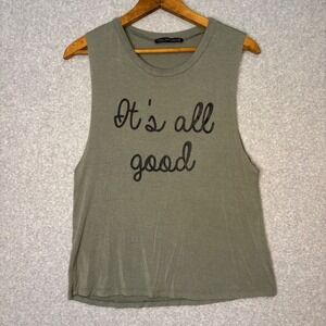 Rock Rose Couture‎ Women's Small Olive Green Graphic Tank Top Sleeveless Cut Off